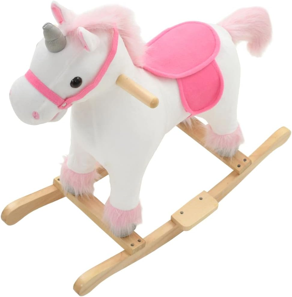 Vidaxl Rocking Animal Unicorn, Ride on Toy with Metal Frame, Plush Toy for Ages over 2 Years, Rocking Horse for Kids, Plush White and Pink