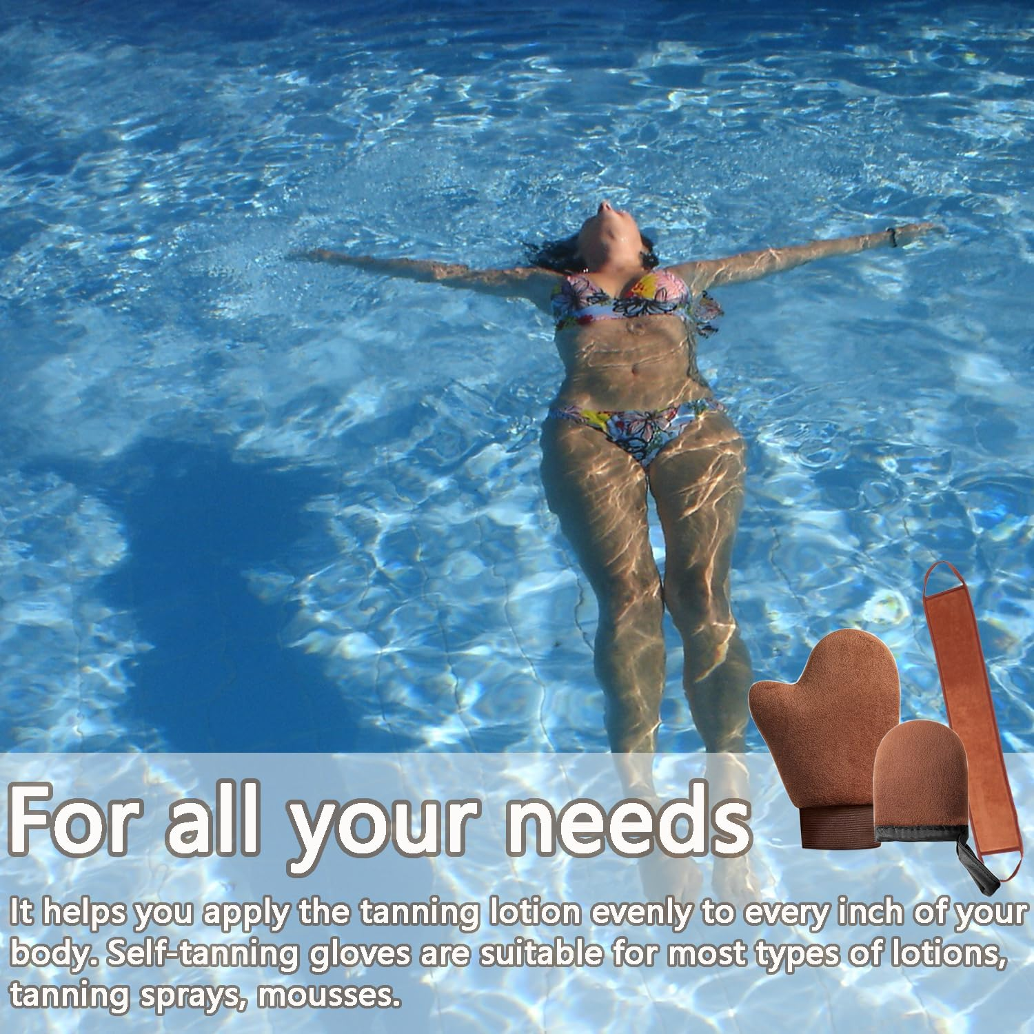 Tanning Mitt Set for Self-Tanning Mousse and Lotions - Elastic Tanning Gloves with Finger Slots for Back Applicator - Washable and Reusable Body Self Tanner Mitts (Pink) - Brown image number 6