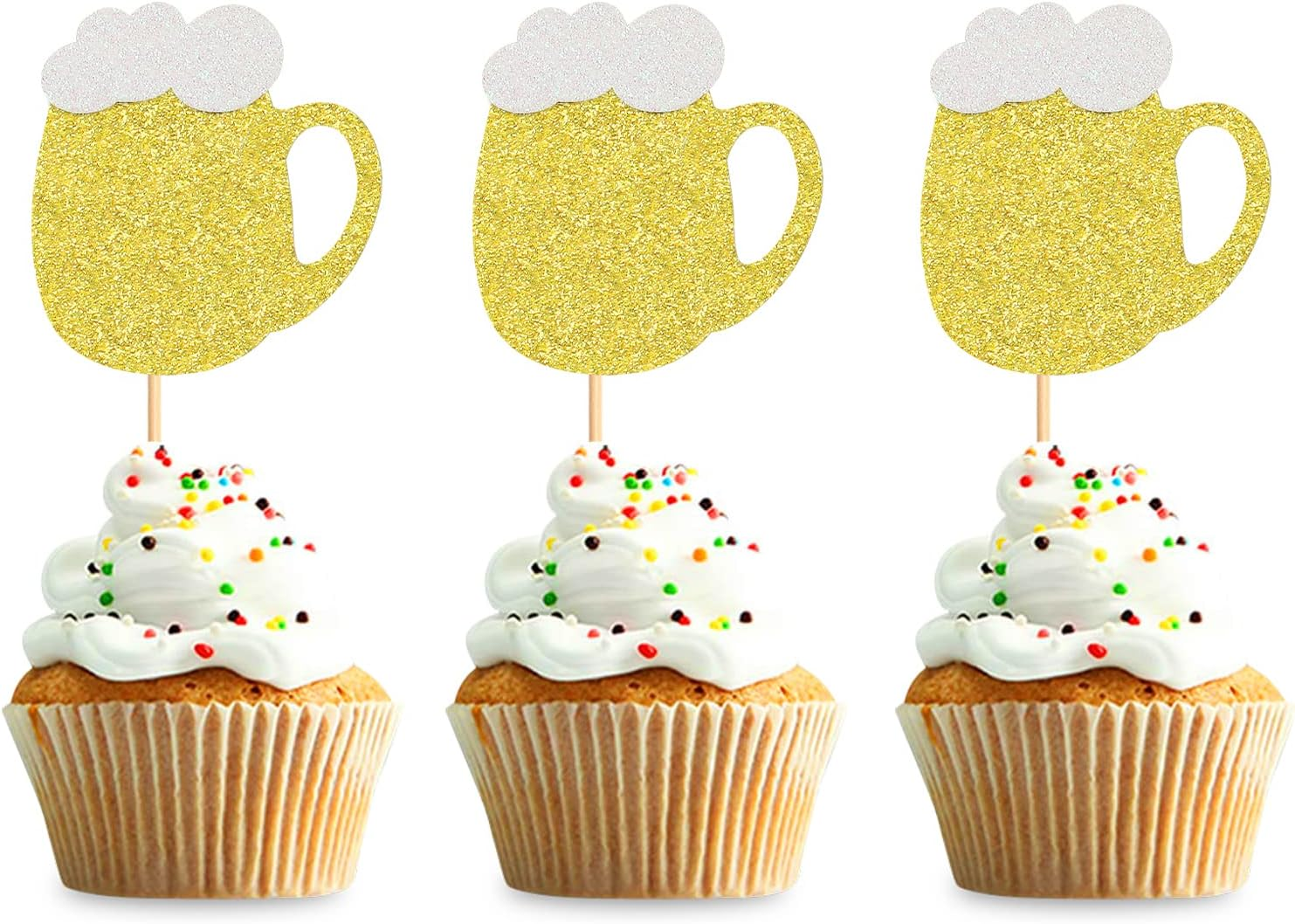 24 Pack Beer Mug Cupcake Toppers Cheers Beer Mug Cupcake Picks for Cheers Beer Festival Birthday Wedding Anniversary Party Cake Decorations Supplies image number 2