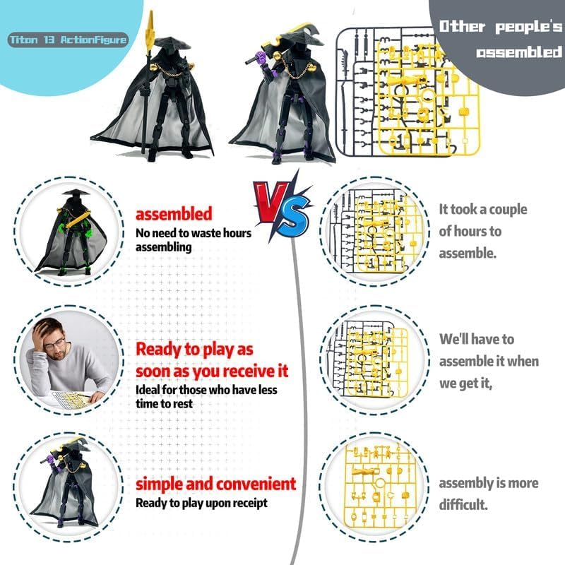 T13 Action Figure, Assembly Completed Dummy 13 Action Figure,Robo 13 3D Printed Action Figure - the Premium Action Figures for Sci-Fi Enthusiasts (Swordsman-Black Green) 5.2 Inch
