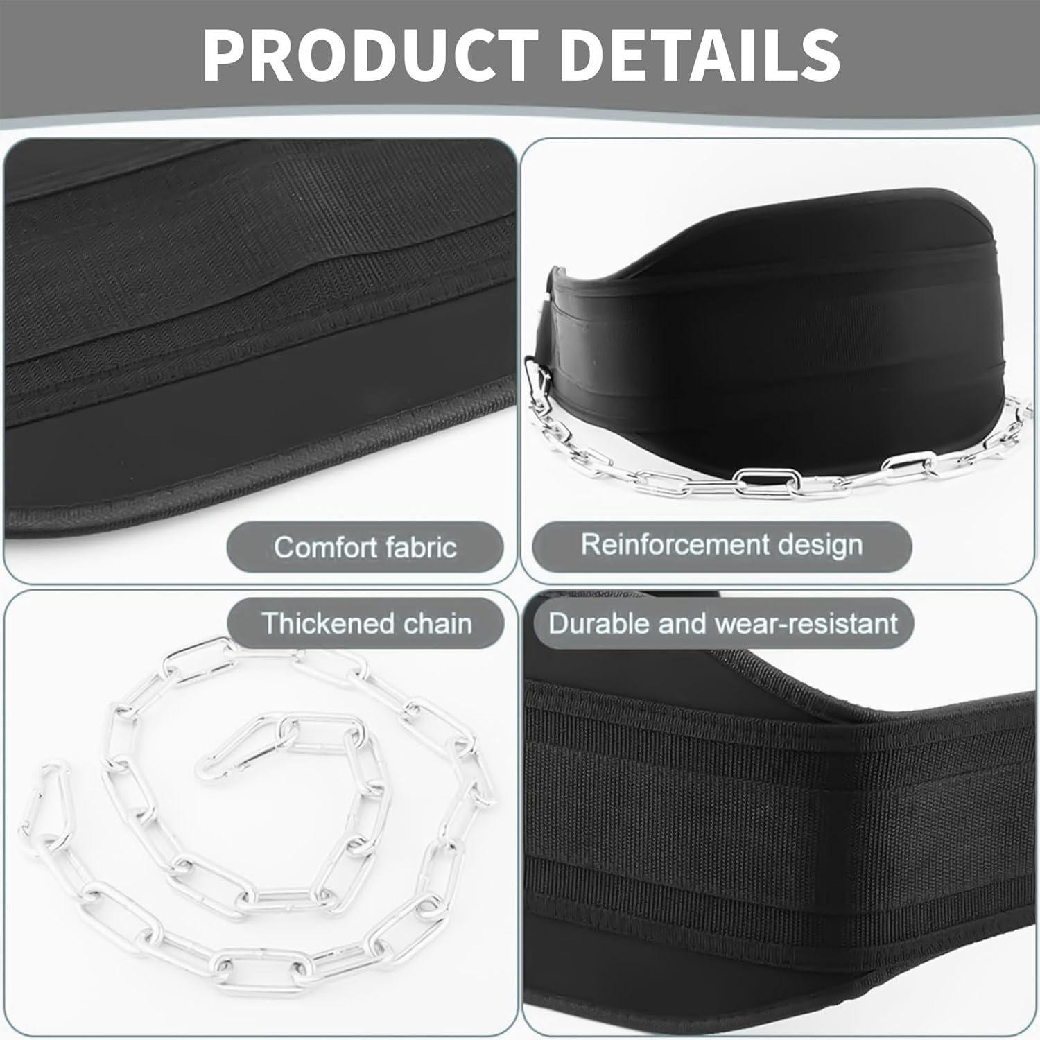 Rhoyee Weightlifting Dip Belt with 36" Steel Chain &ndash; Adjustable Gym Belt for Pull-Ups, Dips & Squats &ndash; Weight Belt for Strength Training & Bodybuilding image number 4