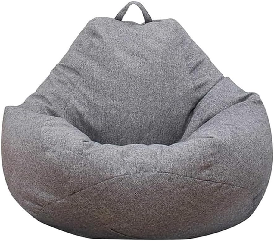 Bean Bag Chair Sofa Cover(No Filler), Stuffable Zipper Lazy Lounger Beanbag Cover, Cotton Linen Memory Foam Beanbag Replacement Cover for Adults and Kids without Filling,100X120Cm Grey image number 5
