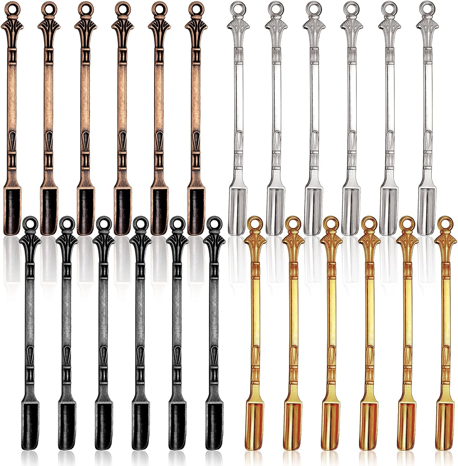 Honoson Spoon Mini Shovel Spice Spoon, Tableware Charm, Pendants Necklace Mini Shovel for Filling Home Supply Necklace Spoon, Gold, Silver, Antique Brass, Black Gray(24 Pieces) image number 2