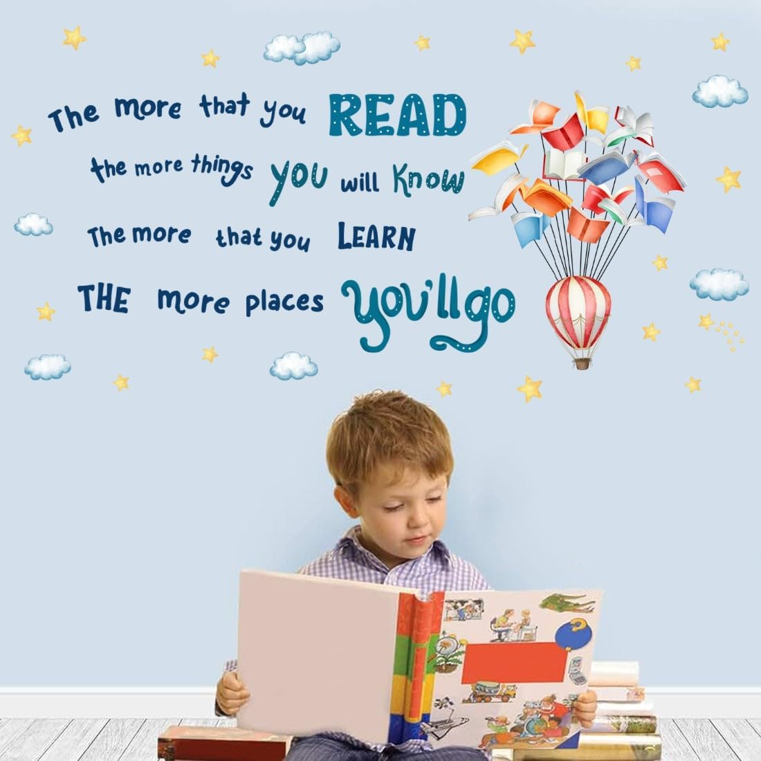 YIMEHDAN Reading Book Wall Decal,The More That You Read the More Things You Will Know Inspirational Quote Vinyl Wall Stickers, Removable Educational Reading Artwork for Classroom Office Library Decor image number 2