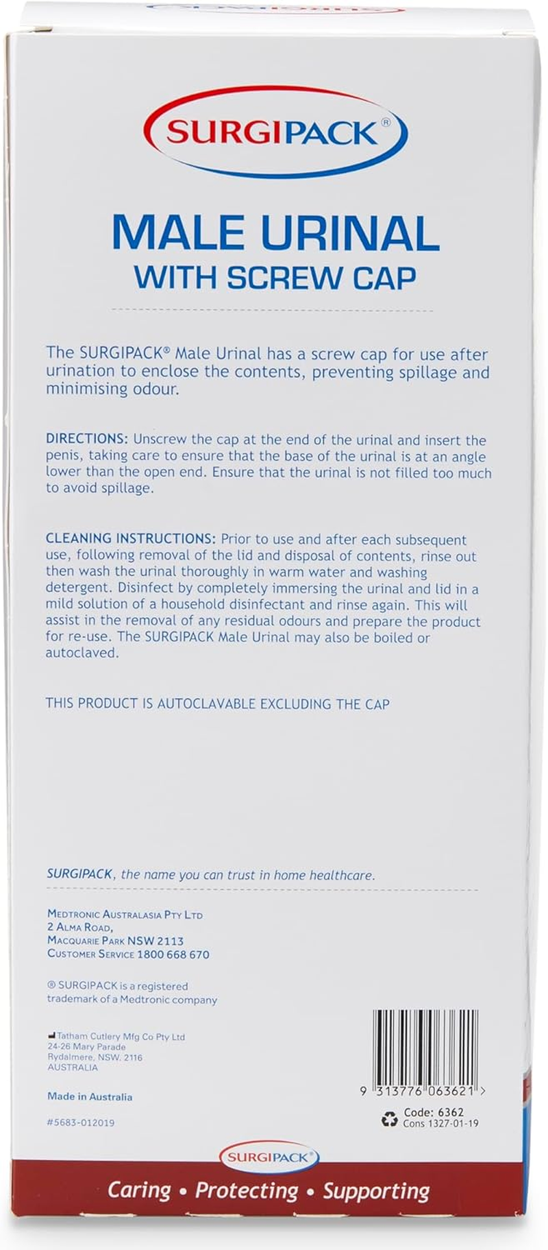 Surgipack 6362 Male Urinal Bottle with Screw Cap Lid, 1 Litre Capacity image number 5