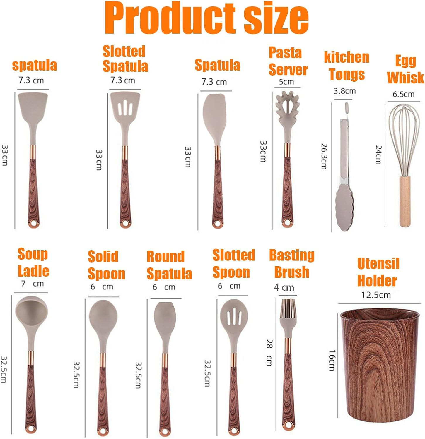 Kitchen Utensil Set, 12 Pack Cooking Utensils Set with Wooden Handles and Wood Grain Storage Bucket, Heat Resistant Multi Functional Silicone Spatula for Non Stick Frying Pans and Pots (Brown) image number 3