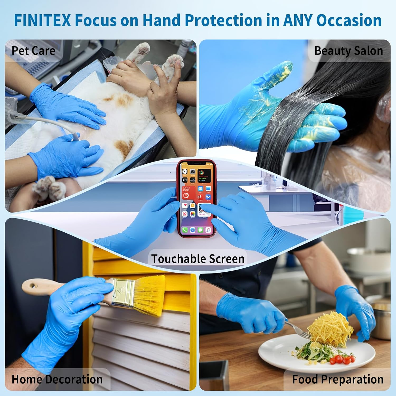 FINITEX Disposable Blue Nitrile Gloves 6Mil Heavy Duty Latex-Free Glove 100PCS Cooking Food Safe Powder-Free Rubber Gloves image number 5