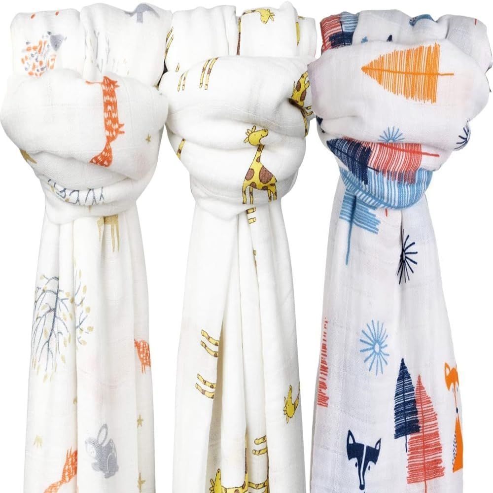 Baby Muslin Swaddle Blankets for Boys and Girls 3-Pack 120 X 120 Cm Soft and Silky Receiving Blanket Swaddling Wrap Essential Baby Registry Gift Breathable Skin Friendly Unisex Baby Blankets - Fox image number 6
