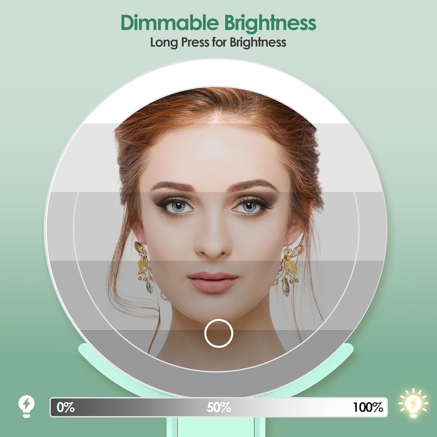 MIYADIVA Magnifying Mirror with Light, Double Sided 30X/1X Lighted Travel Makeup Mirror with Magnification, 3 Color Lighting, Dimmable Touch Screen, Adjustable & Foldable Hand Mirror (Green) image number 4