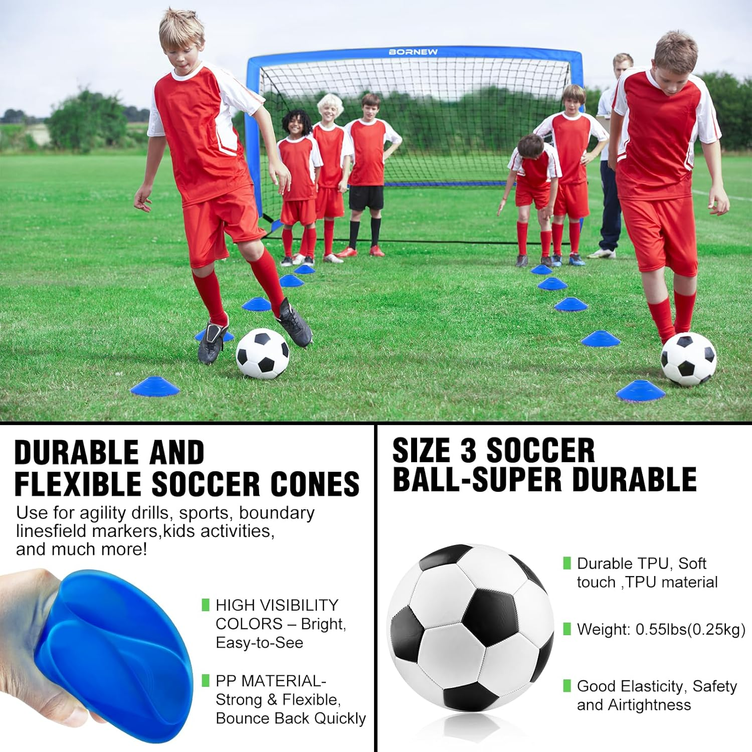 Kids Soccer Goal for Backyard Set - 2 Toddler Soccer Nets Training Equipment, Soccer Ball, Pop up Portable Soccer Set for Kids and Youth Games and Training Goals - Blue 4X3 image number 2
