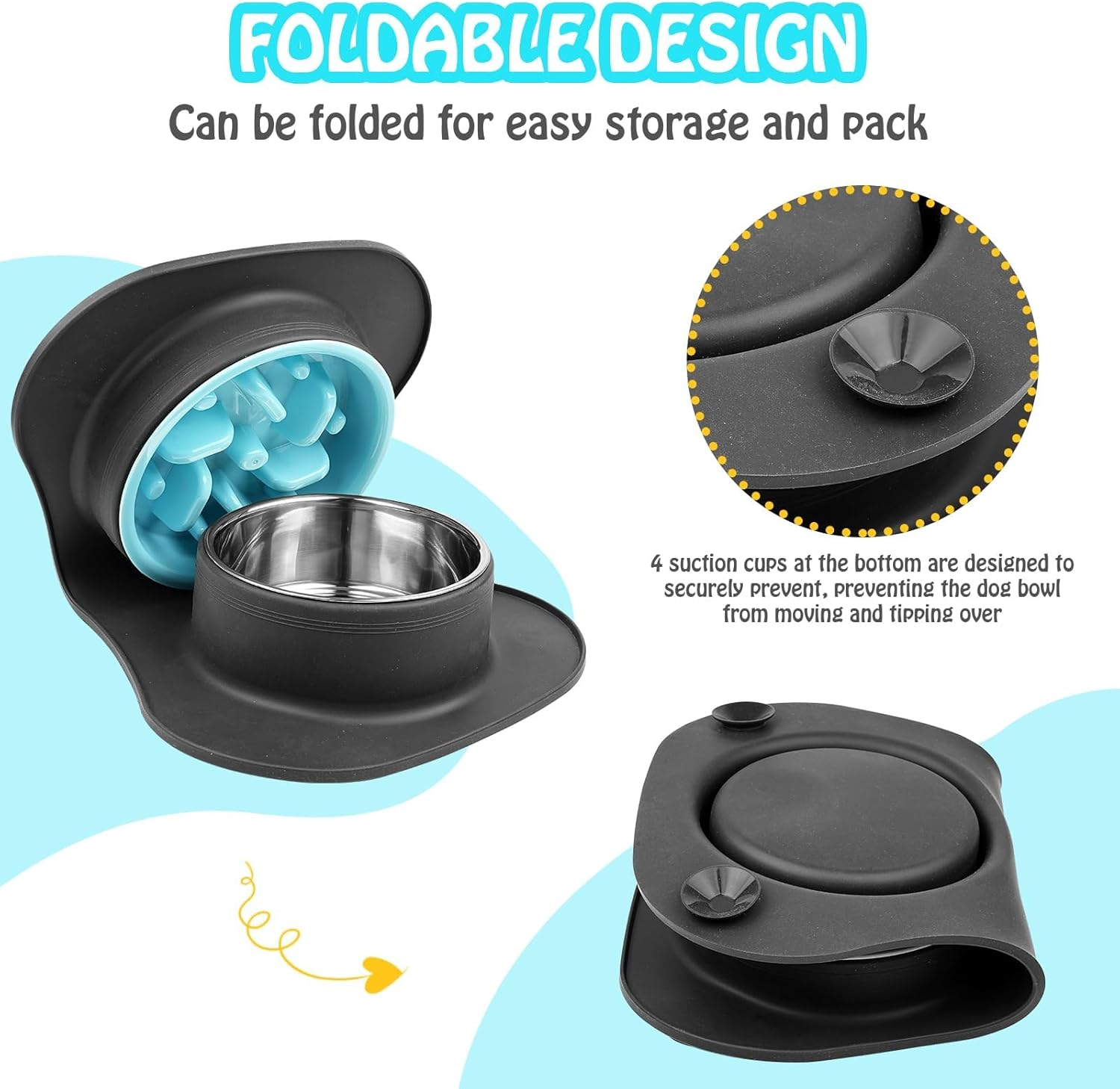 Non Slip Slow Feeder Dog Bowls Stainless Steel - No Spill Food Water Bowl for Small Medium Large Dogs, Raised Dog Feeder Bowl Fit Cats ﻿ image number 1