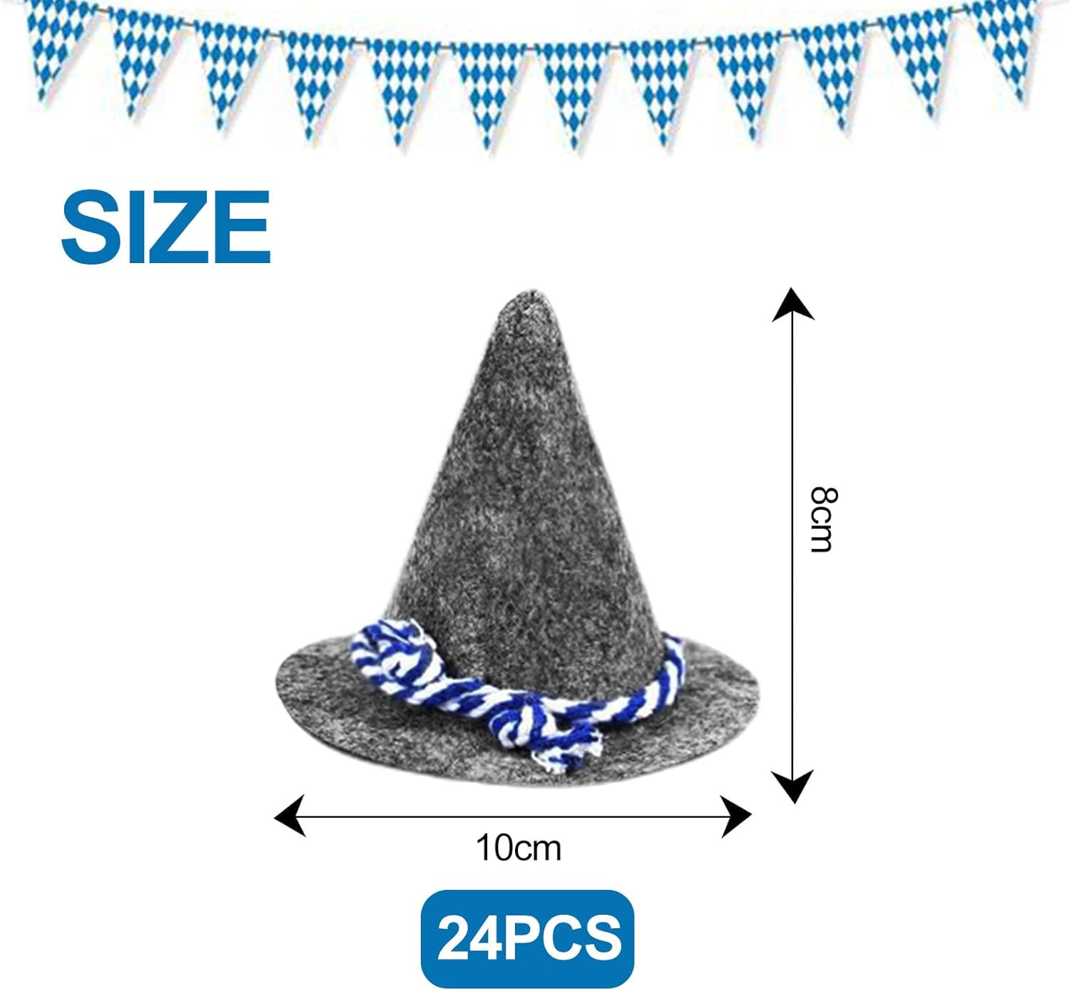 Pack of 24 Oktoberfest Hat Decorative Grey Mini Traditional Hat Table Decoration Seppel Hat Blue White Cord Small Felt Hat Confetti Oktoberfest Confetti Decoration Bavarian Decoration Table Decoration image number 6
