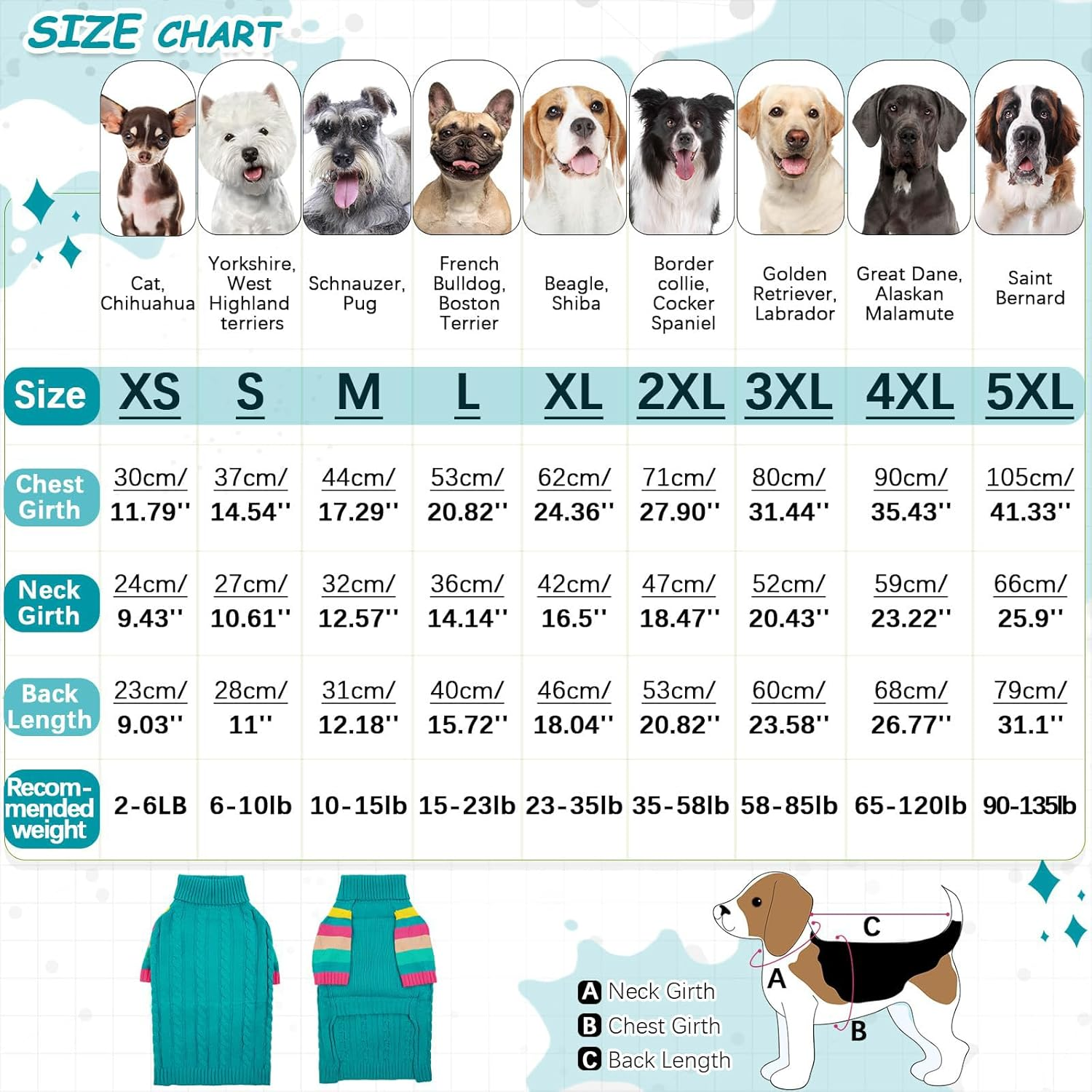 OUOBOB XXL Dog Sweaters Stretchy, Turtleneck Knit Sweater for Extra Large Dogs, Sweaters for Large Size Dogs, Warm Christmas Big Dog Sweater Golden Retriever, Labrador, Rottweiler (Green XXL)