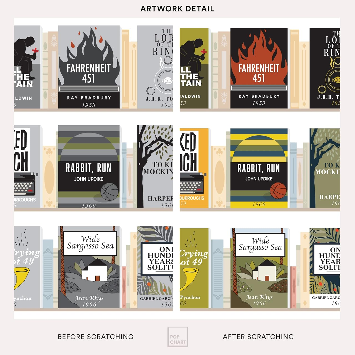 Pop Chart | 100 Essential Novels Scratch-Off Poster | 12" X 16" Scratch-Off Art Print | a Bucket List of the Top 100 Fiction Books | Literary Wall Decor for Home or Classroom | 100% Made in the USA