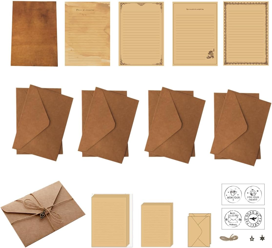 AIMALL 5 Set Cowhide Vintage Letterhead Set - A5 & B5 Confession & Love Letter Paper with Envelopes - Handwritten & Printer Friendly Retro Stationery for Students & Couples