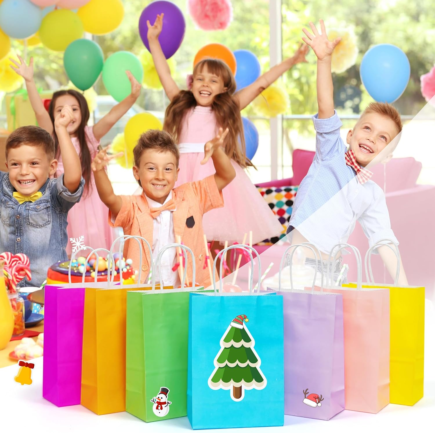 25 PCS Small Gift Bags Green Kraft Paper Bags with Handles for Party Favor Supplies by ADIDO EVA (8.2 X 6 X 3.1 In) image number 7