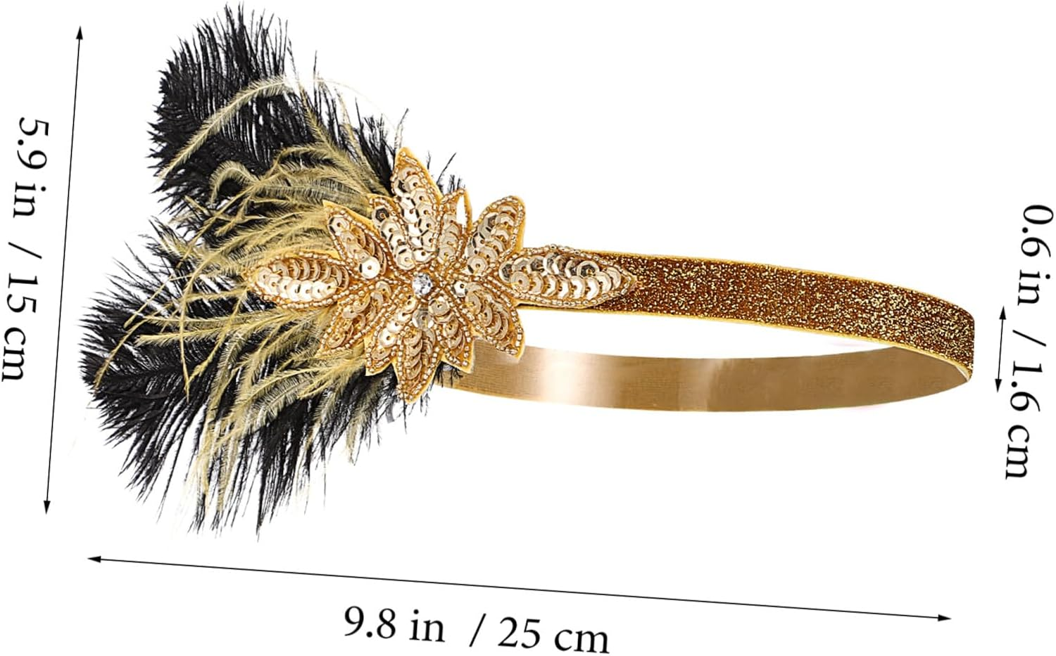 FONDOTIN Vintage Flapper Headband with Golden Feathers and Rhinestones, Elastic Hair Accessory for Women, Suitable for Years Parties, Weddings and Costume Parties image number 6