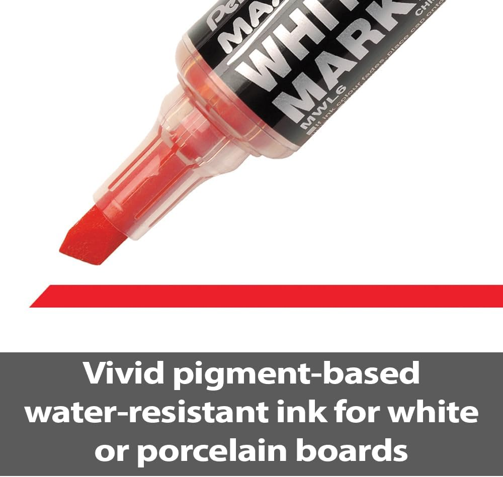 Pentel Maxiflo Whiteboard Marker Chisel Point 3.0~7.0Mm Nib Wallet of 4 Assorted Colours (MWL6-4E) image number 5