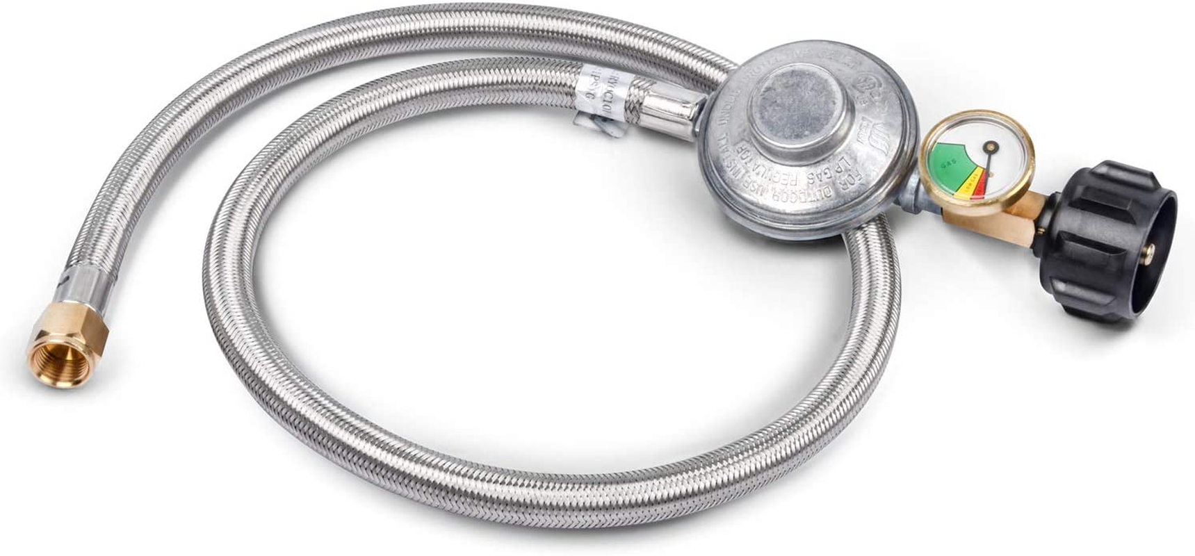 Gassaf 3FT Propane Regulator with Hose,Stainless Steel Braided Propane Gas Regulators and Gauges Suitable for Most LP Gas Grill, Heater and Fire Pit Table image number 4
