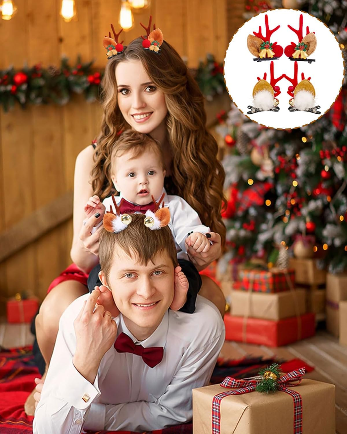 Christmas Hair Clips Set with Bells: Reindeer Clip Hair Accessories with Antlers Festive Hair Accessories for Kids Girls and Women image number 5