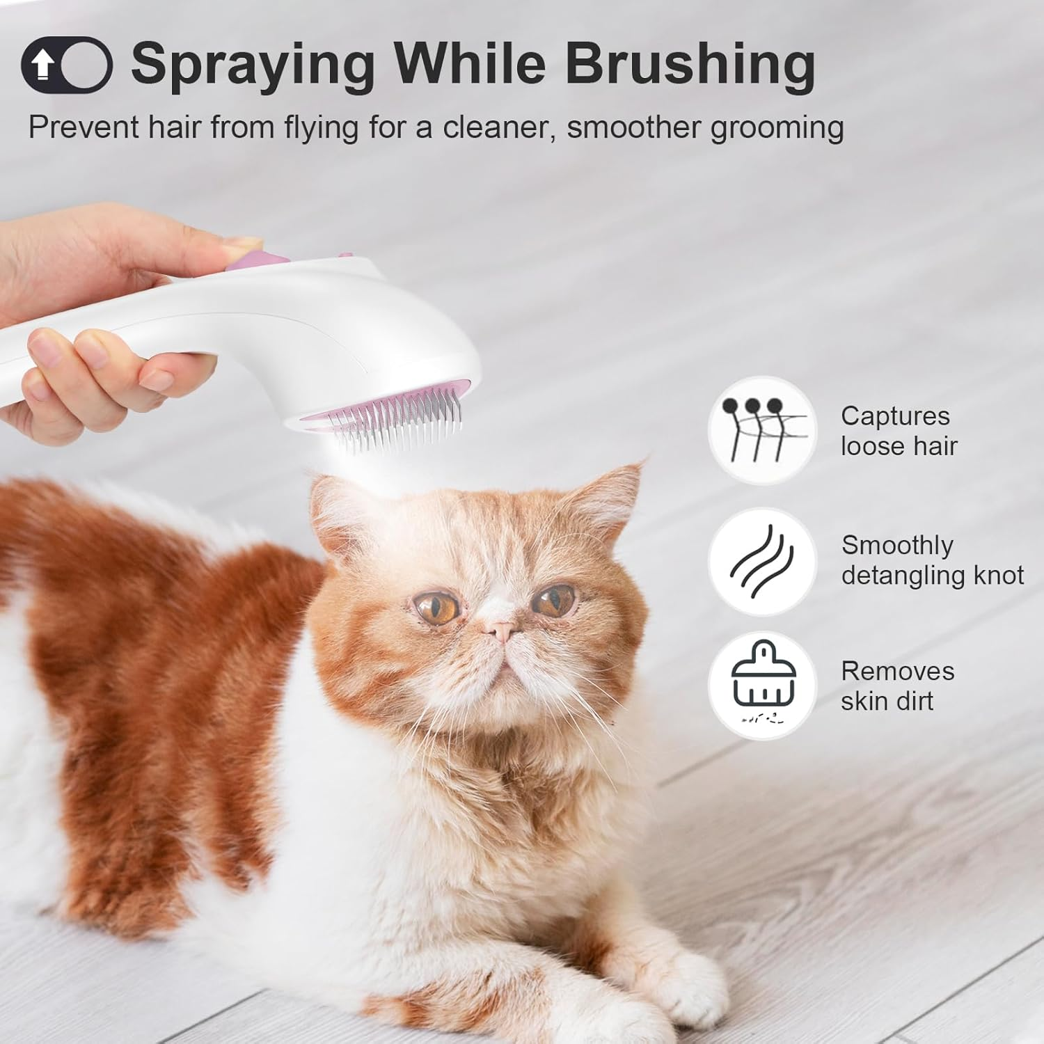 Euqvunn Cat Brush with Steam with Release Button, Ultra Quiet Design/Comfort Handle, Pet Steam Brush, Cat Steamy Brush, Dog Brush, Rechargeable Cats with Spray for Cats, Dogs, Rabbits