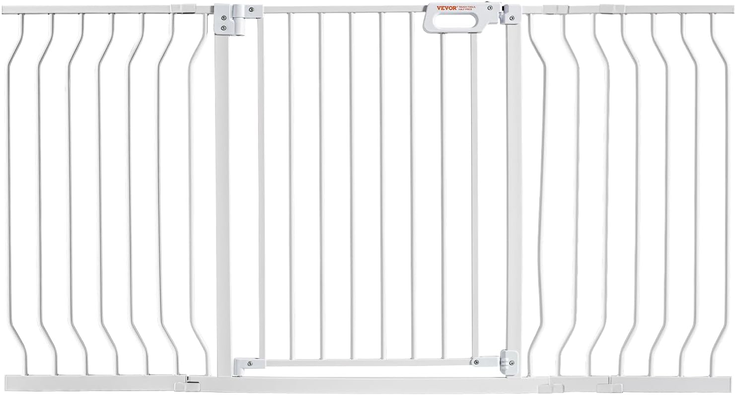 VEVOR Baby Gate, 749-1417 Mm Extra Wide, 762 Mm High, Dog Gate for Stairs Doorways and House, Easy Step Walk Thru Auto Close Child Gate Pet Security Gate with Pressure Mount and Wall Mount Kit, White