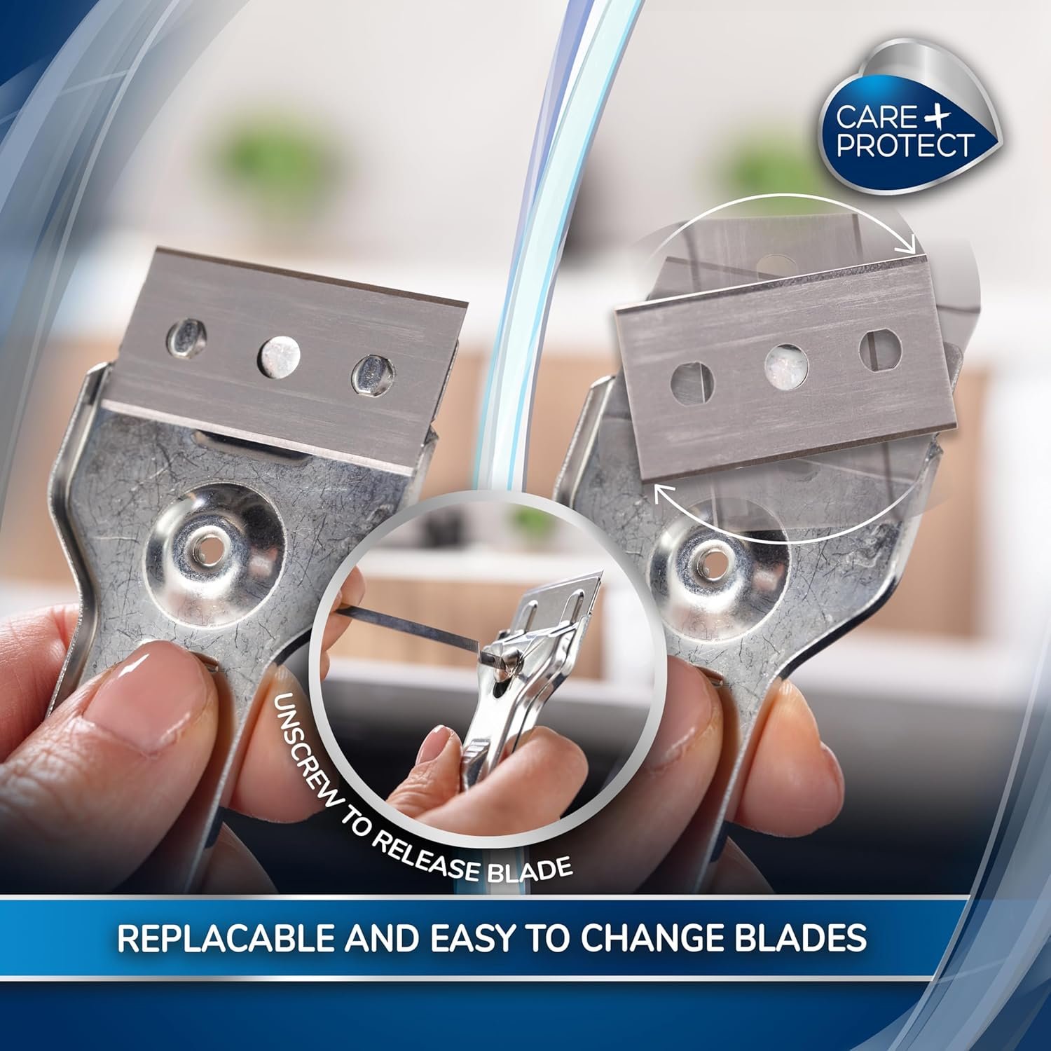 Care + Protect Blades for Cleaning Scraper, for Glass, Ceramic, and Induction Hobs, No Scratch, Leaves Surfaces Bright and Shiny, Safe, Pack of 10 Blades image number 1