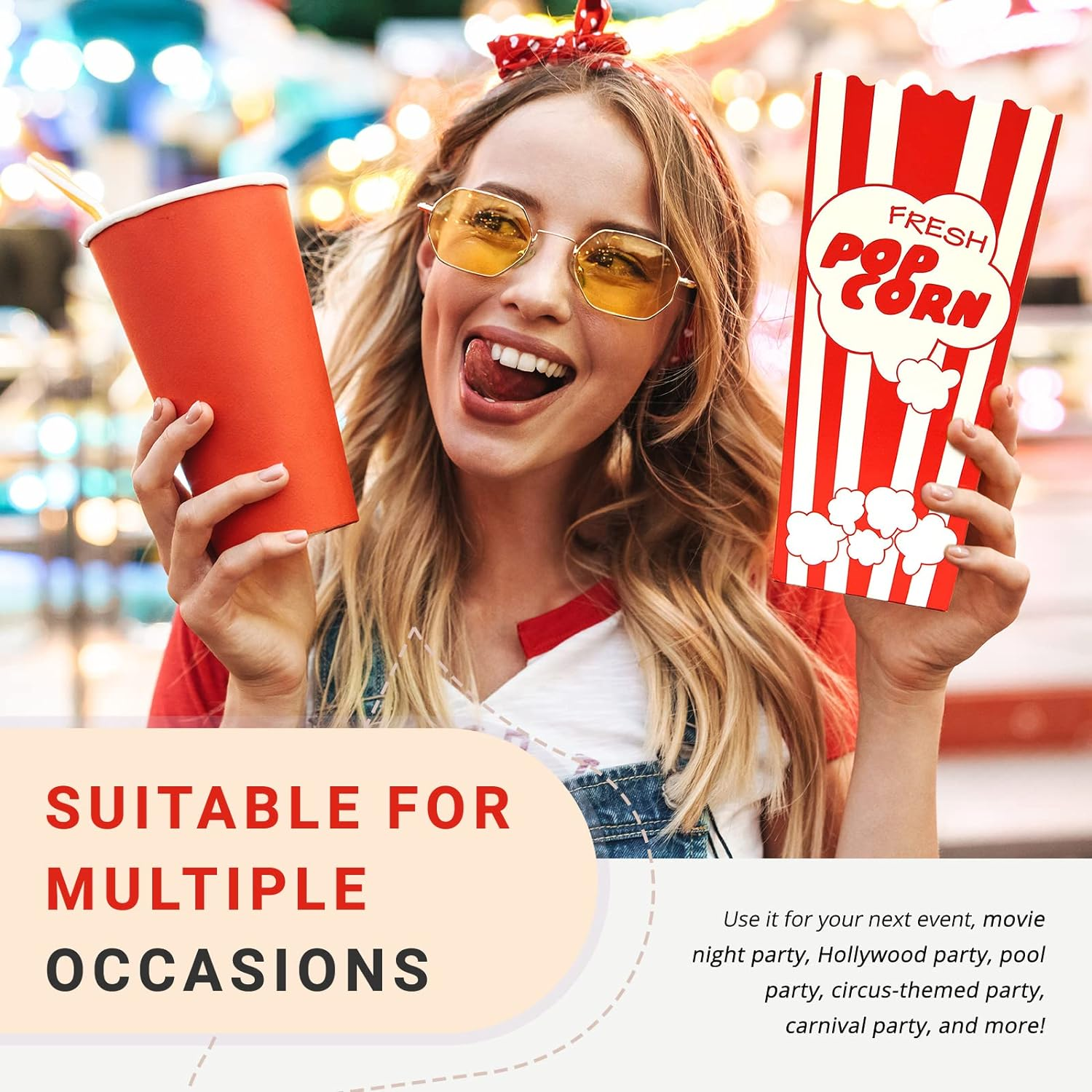 30 Movie Night Popcorn Paper Boxes Buckets 7.75 Inches Tall Large & Holds 46 Oz Old Fashion Vintage Retro Party Design Red & White Colored Nostalgic Carnival Stripes Bags & Tubs [Various Qty Avail]