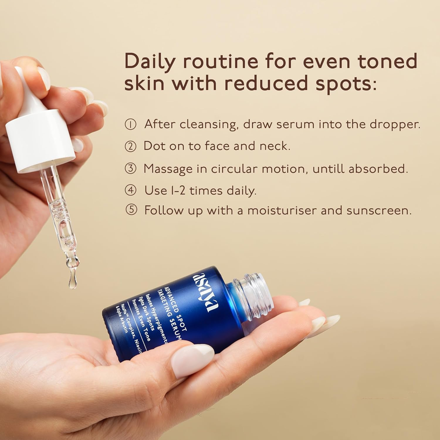 ASAYA Pigmentation Serum| Reduces Dark Spots Acne Marks|Melame Complex,Niacinamide & Alpha Arbutin|Evens Skin Tone & Brightens|Lightweight & Fast Absorbing|For Unisex|Oily,Dry & Sensitive Skin|30Ml image number 6