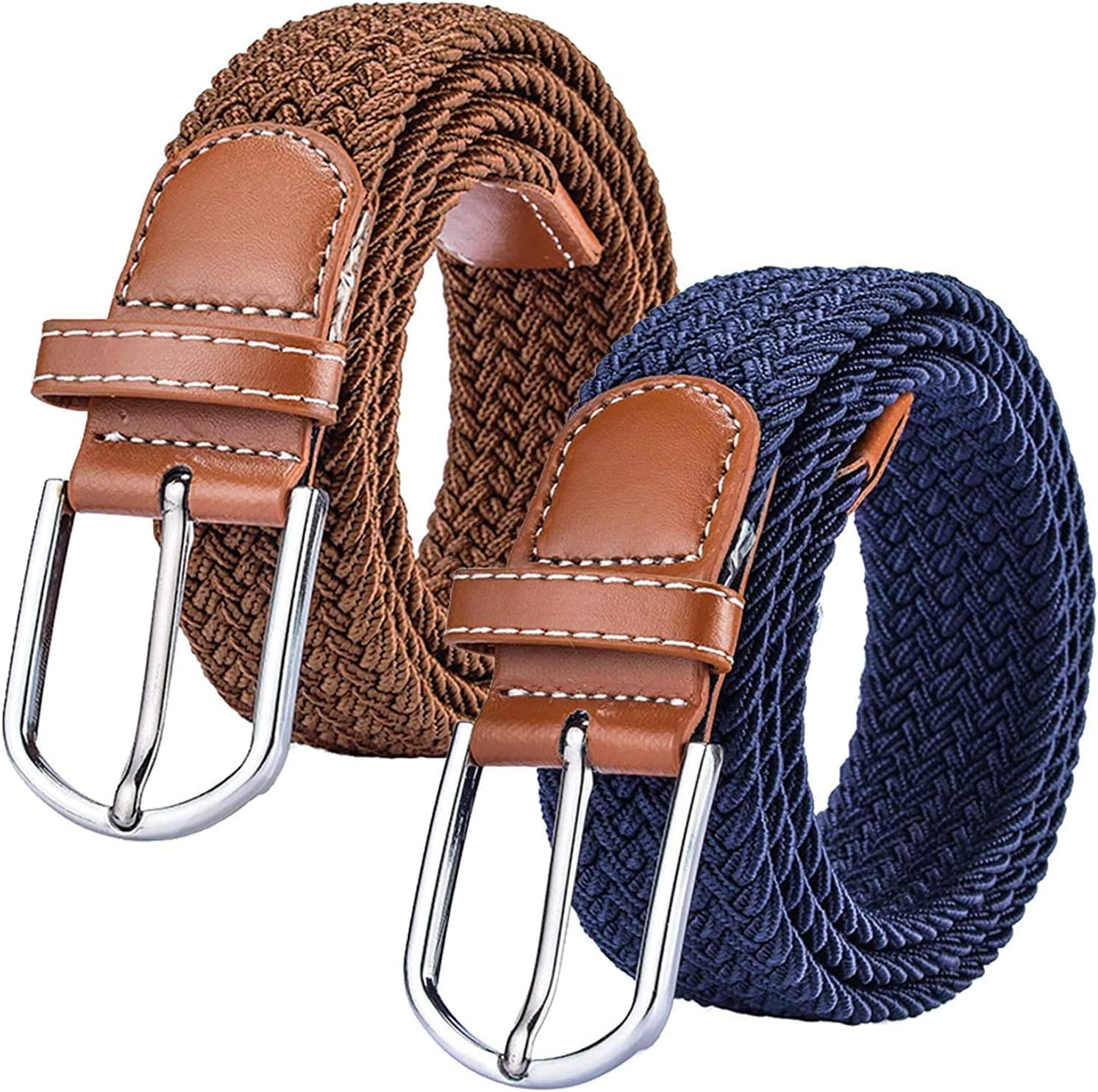2 Pack Womens Stretch Canvas Braided Belt - Ladies Belts for Jeans, One Size