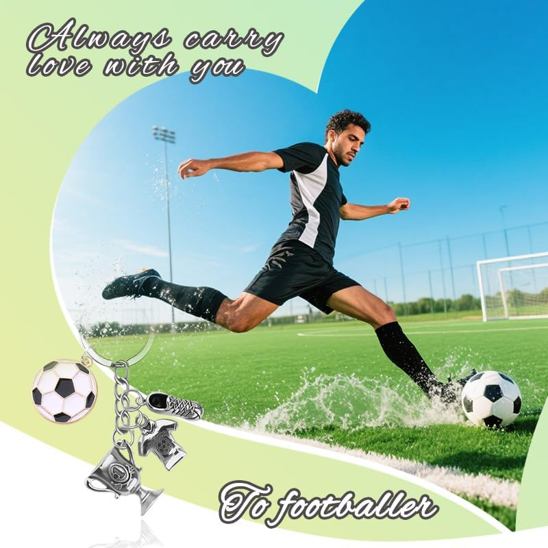 Soccer Player Birthday Gifts for Nephew Son Soccer Keychain for Boys Grandson Football Players Graudation Gifts for Students Team Football Keychains for Men Coach Trainer Car Keychain for Keys Wallet image number 2