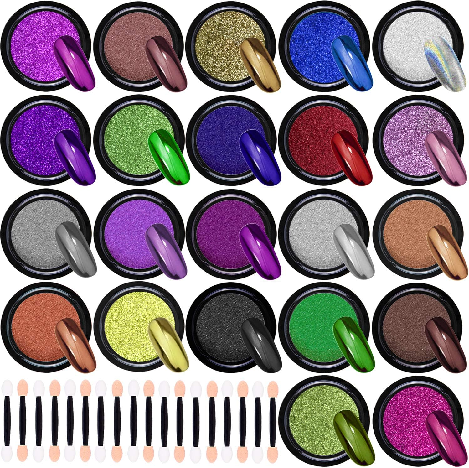 Duufin 22 Boxes Chrome Pigment Metallic Nail Powder Mirror Nail Powder with Eyeshadow Brush for Nails Nail Art, 1G/Boxes image number 4