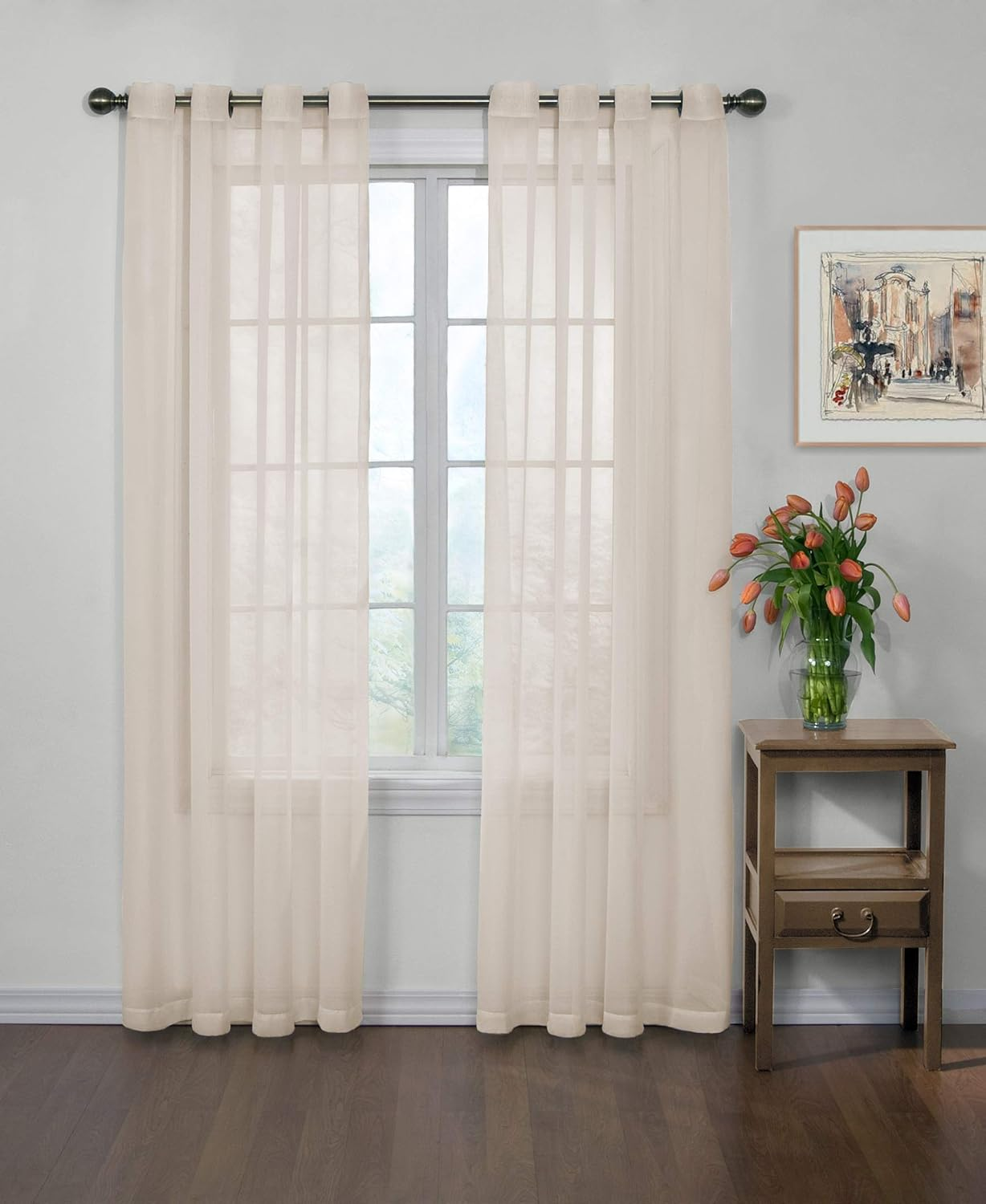 Curtain Fresh Arm & Hammer Odor Neutralizing Sheer Voile Grommet Window Curtain for Bedroom or Living Room (1 Panel), 59 in X 84 In, Ivory