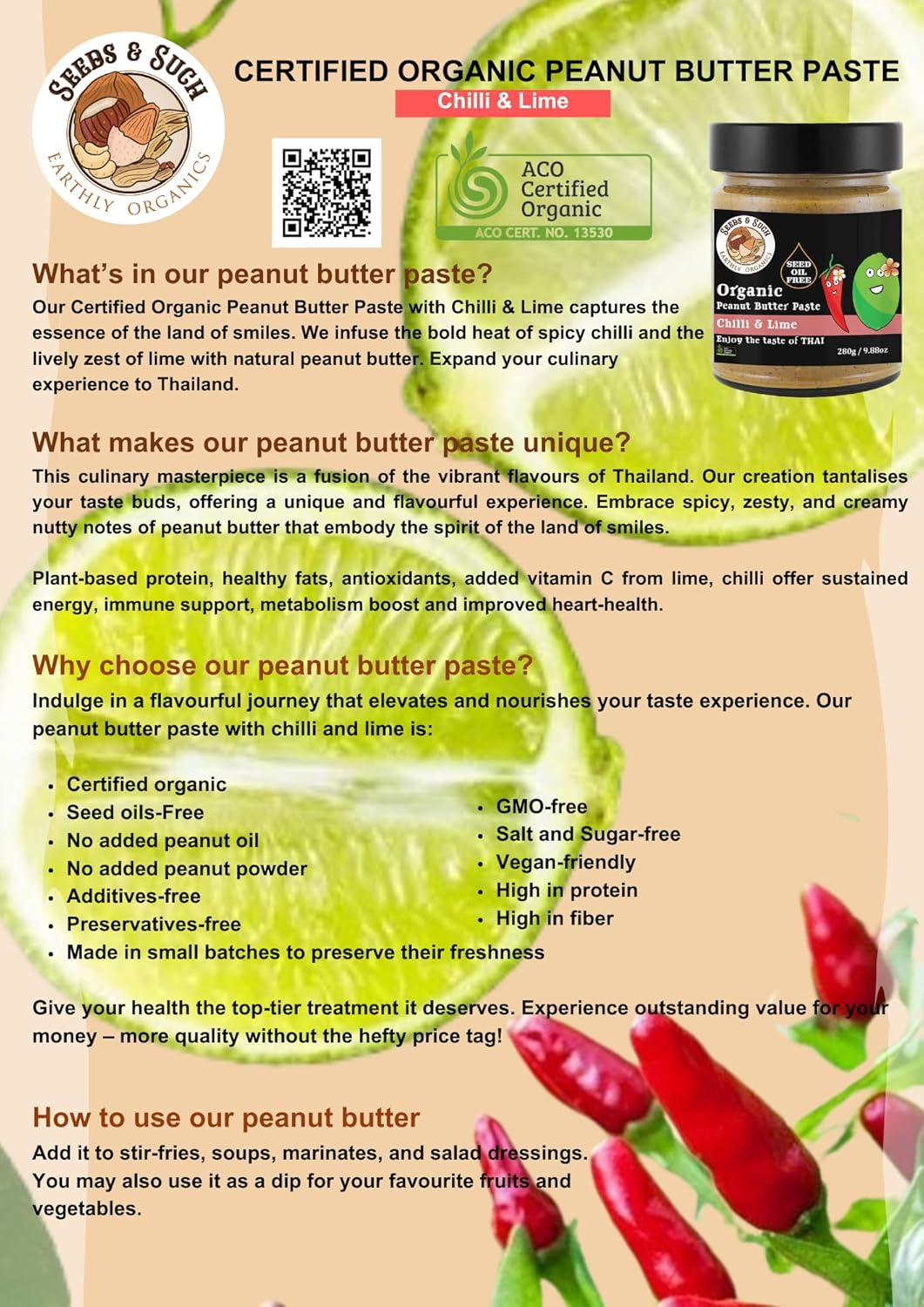 Seeds & Such Organic Peanut Butter -Chilli & Lime 280G