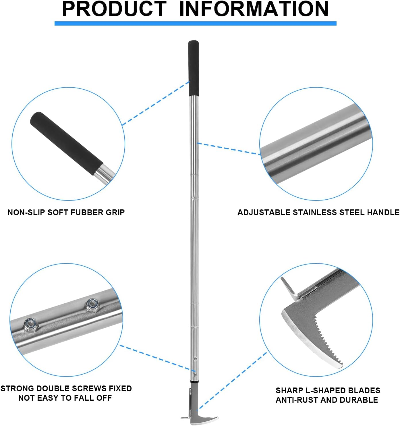 BARAYSTUS Crack Weeder, Stainless Steel Manual Crevice Weeding Tool, Long Handle Weed Grabber Remover, L-Shaped Manual Weeder Puller, Durable Crevice Weeding Tool for Sidewalk Garden Patio Lawn image number 5