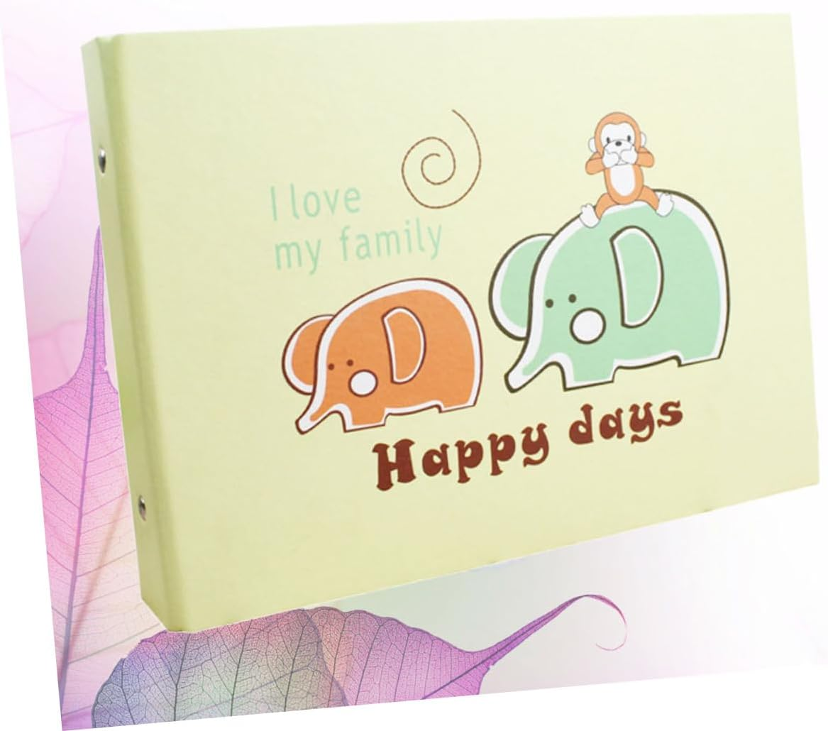 1Pc Adorable Elephant Pattern DIY Commemorative Photo Album Creative Decoration Book for Light Green Easy to Paste Pictures Present for Family and Friends