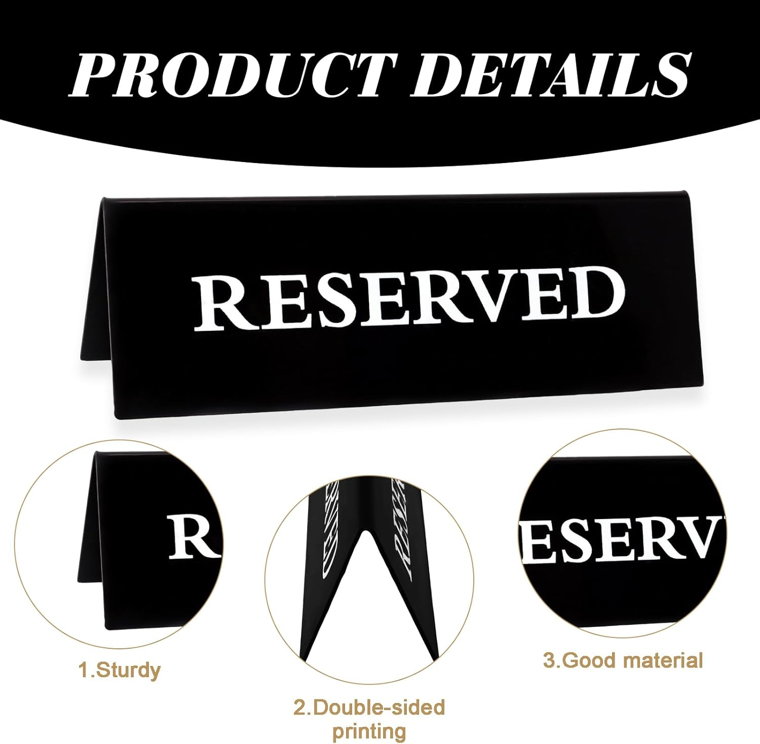6 Pieces Plastic Reserved Table Sign for Wedding 5.9 X 2 Inches Acrylic Double Side Table Tent Black Guest Reserve Seating Signs Reservation Tables Seat Sign for Restaurant Chairs Wedding (Black, 5.9*2 Inches) image number 4