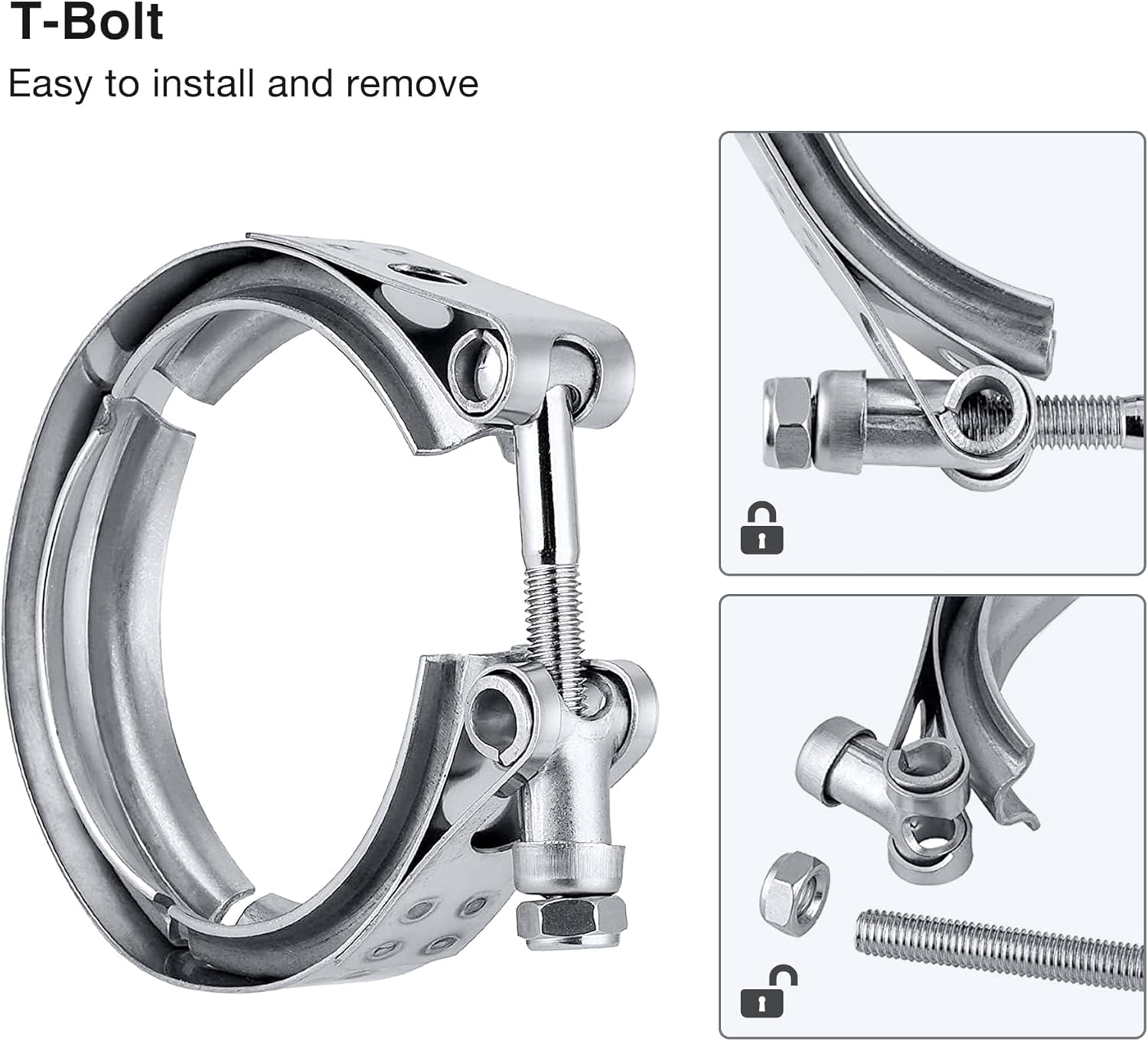 Universal Stainless Steel V Band Clamp - Leak-Proof T-Bolt Exhaust Clamp for Automotive Exhaust Systems and Turbochargers (3 Inch) image number 5