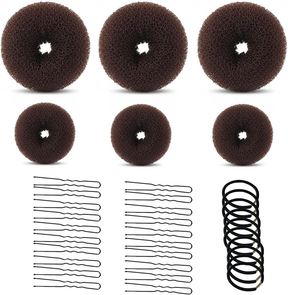 Bun Maker Hairstyle Aid Set of 6 Bun Cushions Hair Doughnut with 10 Elastic Hair Bands 20 U Shape Hair Clip Hair Pin Hair Bun Hair Bun Shaper for Women image number 1