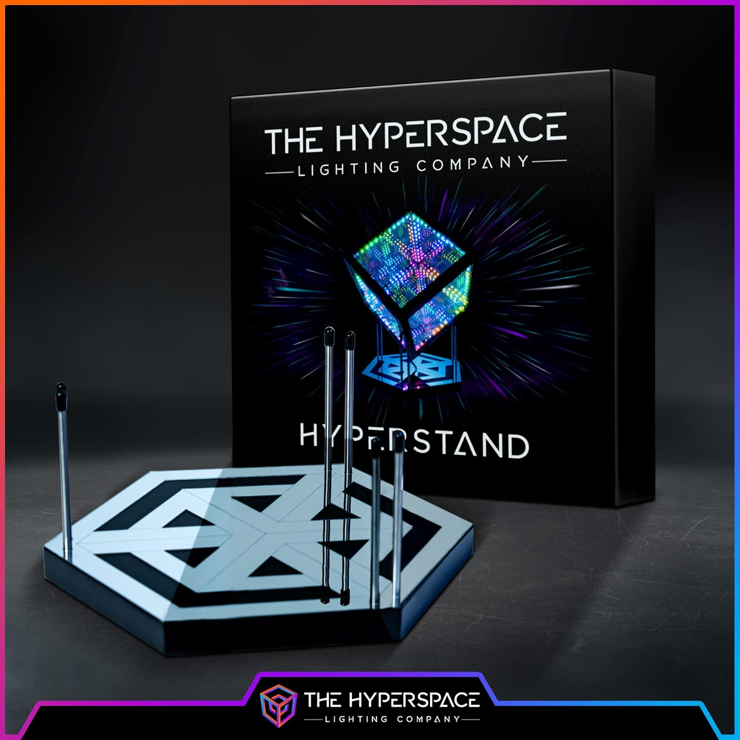 Hyperstand for Hypercube Infinity Cube LED Light - 12.5-Inch Display Stand with Solid Bamboo Base, Stainless Steel Metal Rods & Laser-Etched Acrylic Hyper-Mirror - Fits Both Hypercube10 & Hypercube15 image number 1