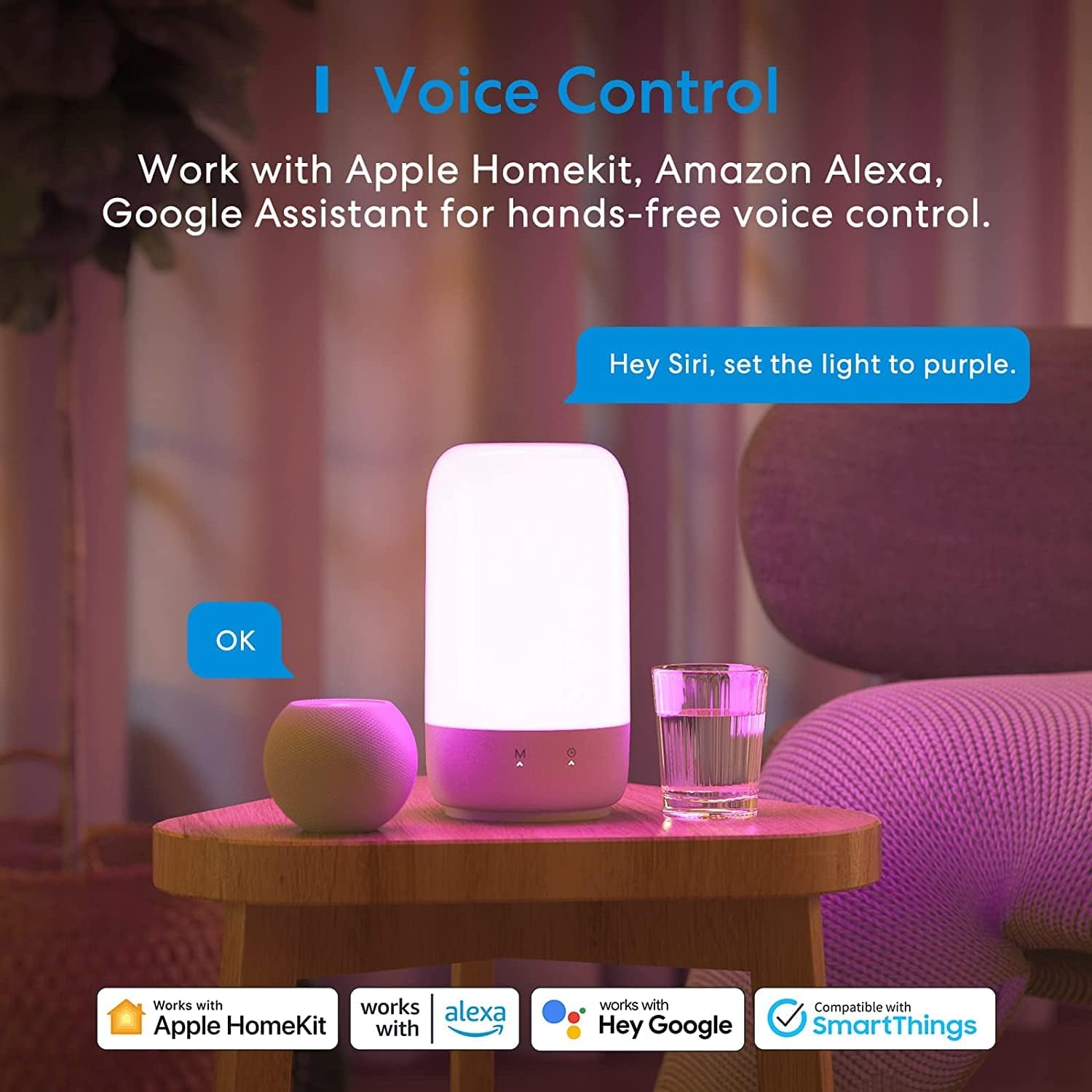 Meross Smart Wifi Table Lamp, Support Apple Homekit, Alexa and Google Assistant, LED Bedside Lamp with Tunable White and Multi-Color, Nightstand Lamp for Bedroom, Touch Control, Voice Control