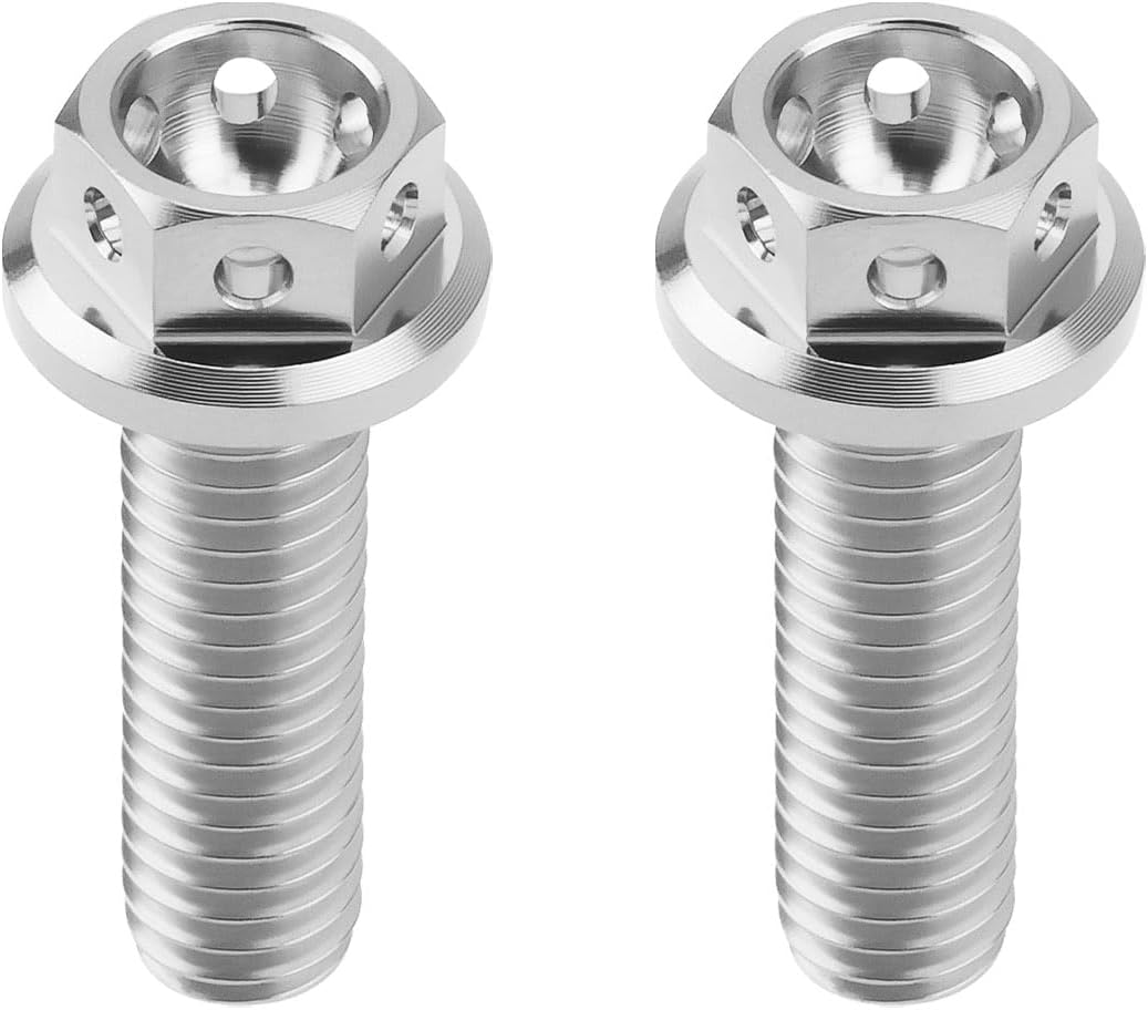 Ecsing 2Pcs M6X20Mm Flanged Hexagon Head Bolts Titanium Hex Fully Threaded Bolt Drilled Bolts for Sports Bikes and Karts Lock Wire Silver image number 2