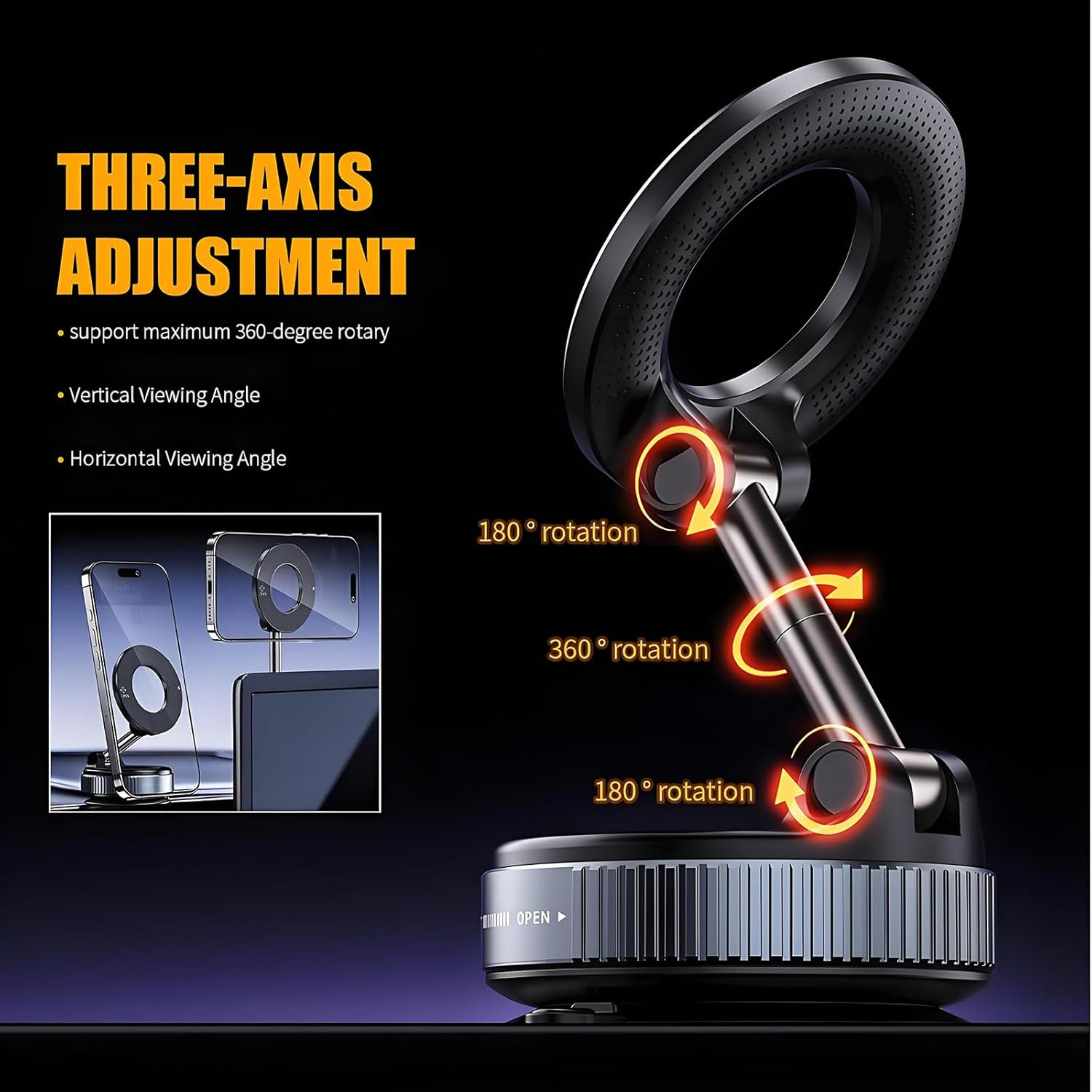 Anberyoo Vacuum Magnetic Car Phone Holder, 360 Rotation Super Strong N55 Magnetic Force Mag-Safe Car Mount for Iphone & Android, Reinforced 66LBS Ultra Suction Cup Phone Holder for Car/Gyms//Mirror