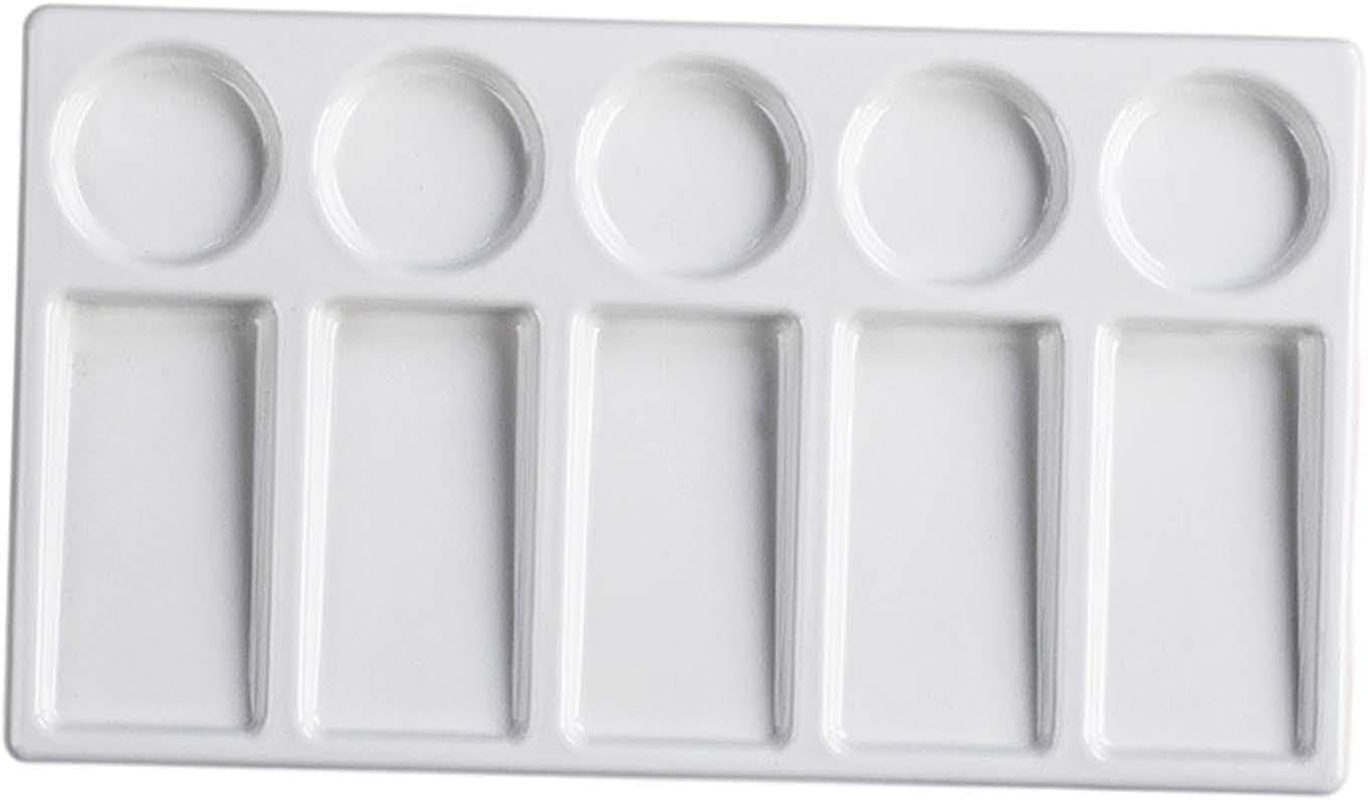 Perfeclan 10 Well Watercolor Paint Palette Ceramic Mixing Palette Premium Colour Mixing Tray for Beginner Painting Palette Dipping Tray, 19.2Cmx10.8Cm