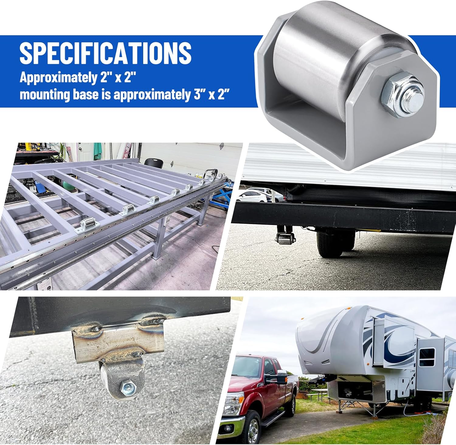 SPARKWHIZ 2" Weld on Trailer Roller Heavy Duty Steel Skid Wheels Caster Roller with for RV Trailers, Motorhome and 5Th Wheels (Pack of 2) image number 3