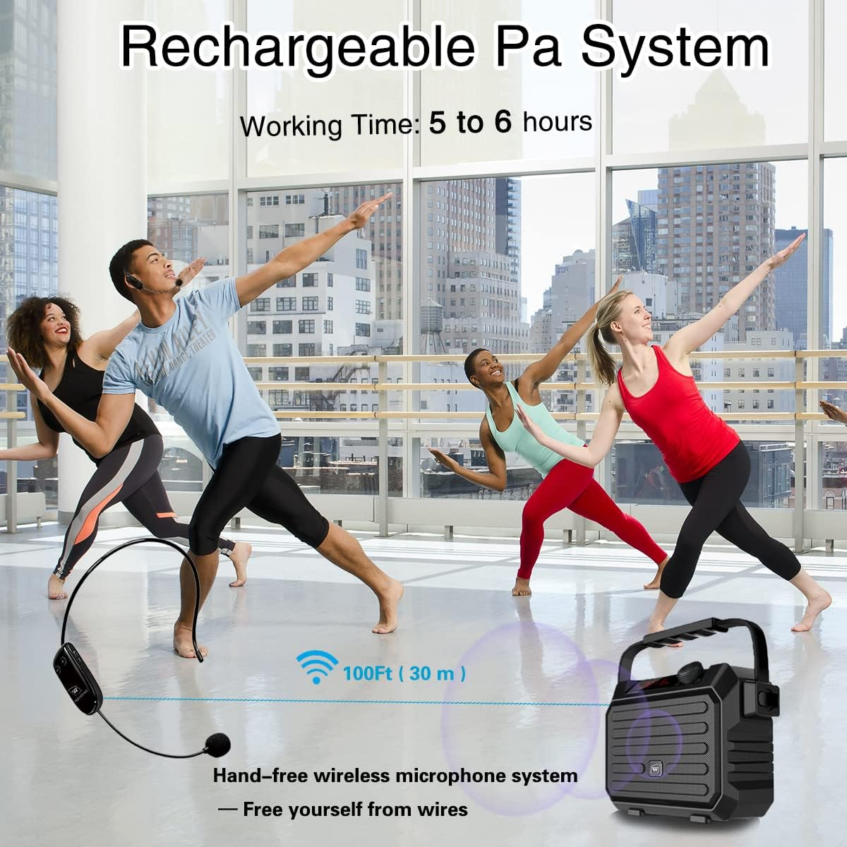 Portable Mini Bluetooth PA System with Wireless Headset Microphone 30W Personal Pa Speaker Rechargeable Voice Amplifier Supports Echo/Fm Radio/Aux-In Mode/Usb Input/Tf Card image number 6