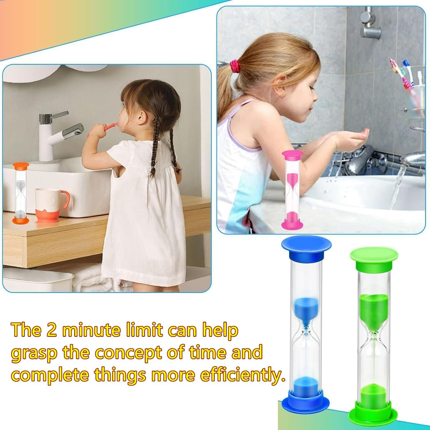 4PCS Sand Timers, 2 Minute Sand Clock Timer Hourglass Countdown Timer for Brushing Teeth, Classroom, Home and Kitchen(Colorful) image number 5