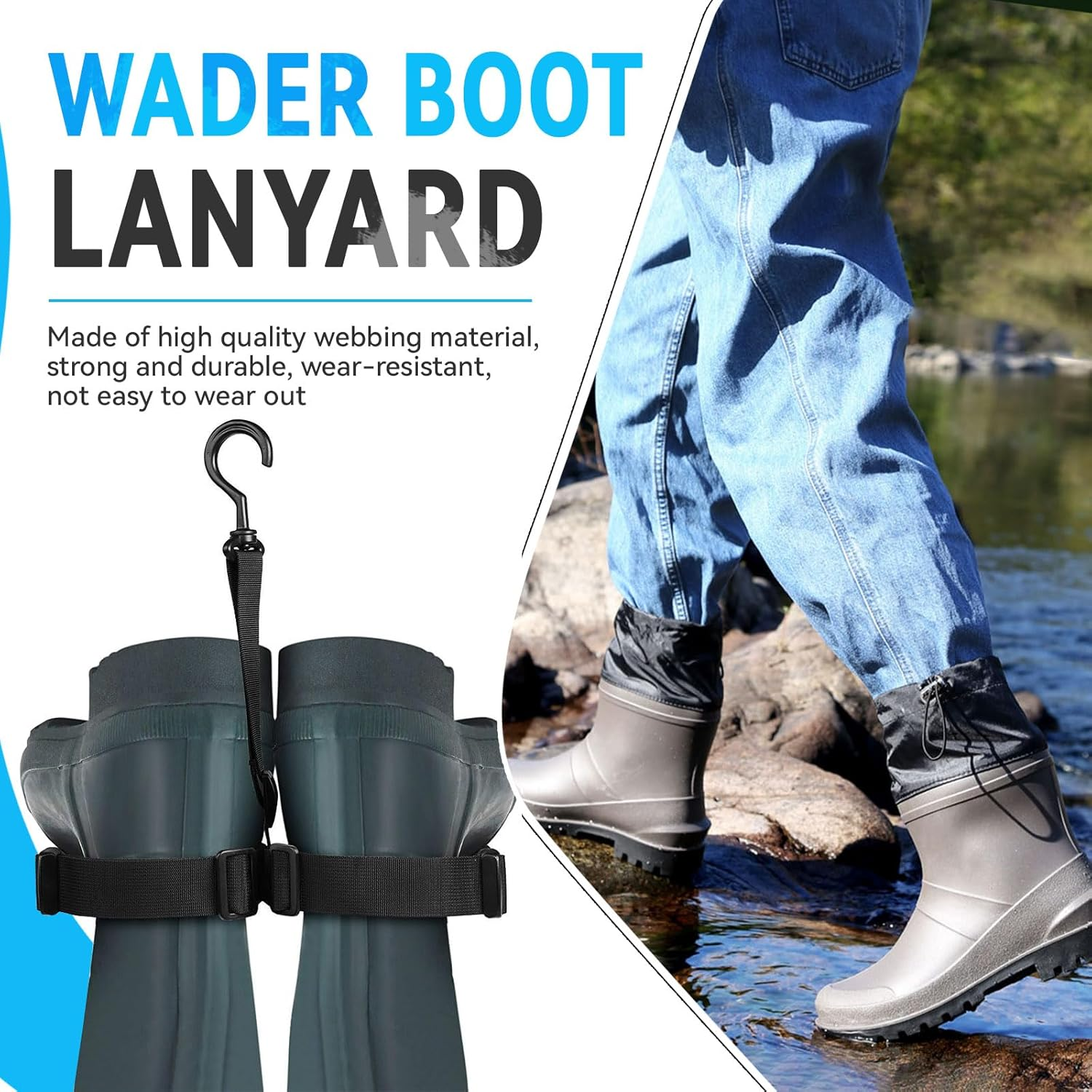 3 Pcs Fishing Wader Boot Hanger, Adjustable Strap Wader Hangers Boot Hanger Boot Hooks Boot Straps, Boot Drying Rack for Hanging Belts, Drying Boots, Fishing Boots image number 5