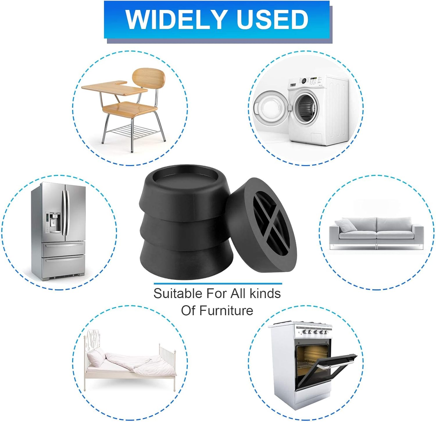 4Pcs anti Vibration Pads for Washing Machine,Shock and Noise Cancelling Washing Machine Support, Protects Laundry Room Floor, anti Walk and Slip, Black image number 4