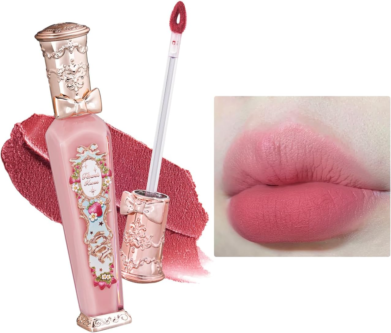 Flower Knows Strawberry Rococo Cloud Lip Cream,Velvety Matte Liquid Lipstick,Pink Lipstick,Long Lasting Lip Stain,Kiss-Proof Blurred Lipstick for Girls&Women,0.12 Fl Oz(S05 Tiny Tulip) image number 1